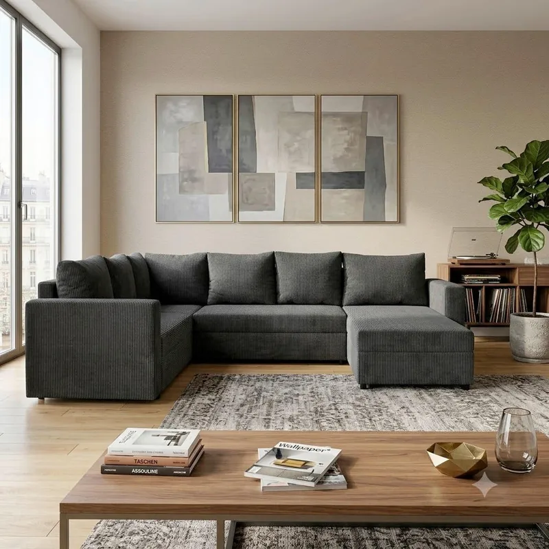 Canapea Modulara P & B Textil Gri Inchis