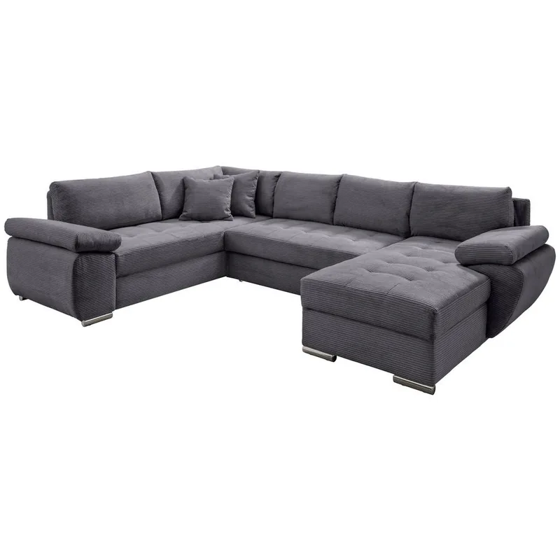 Canapea Modulara P&B Textil Cord Gri U 6 Locuri