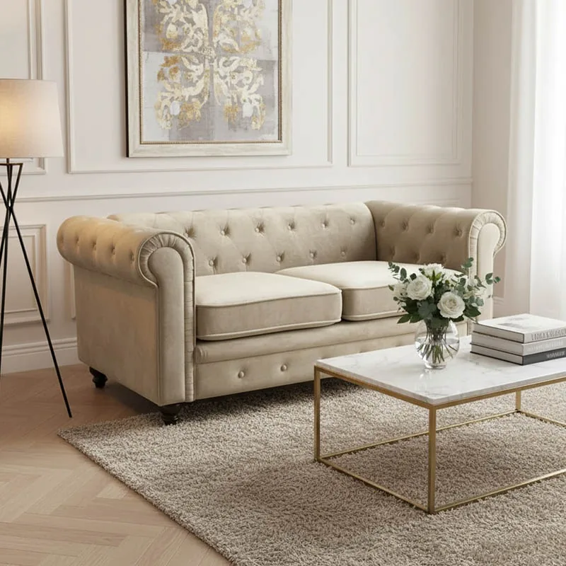 Canapea Pako World Chesterfield 2 Locuri Bej 160x84x67cm
