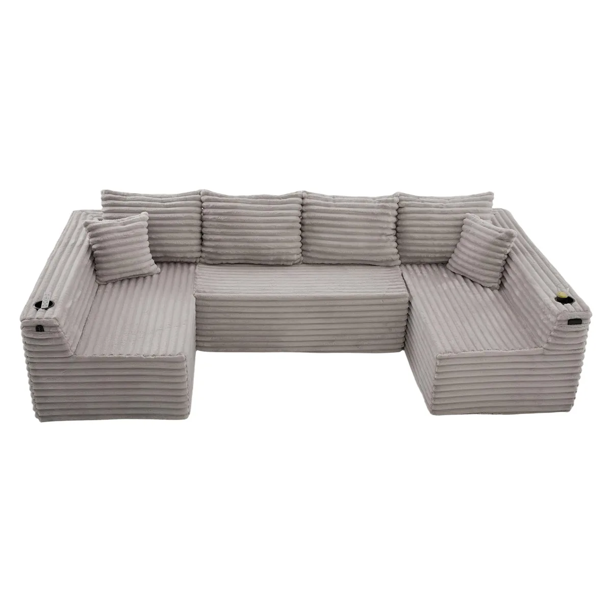 Canapea U GOMYWAY Home Catifea Côtelată Gri Deschis 320x155x88cm