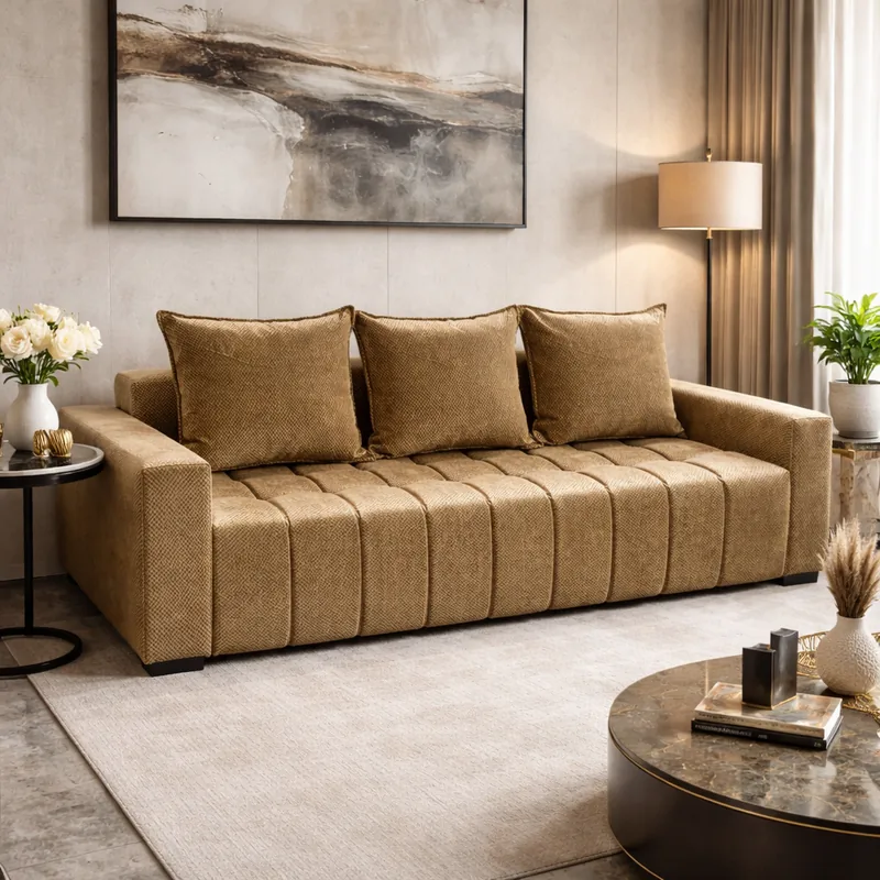 Canapea Zara 3 Locuri Extensibila cu Lada 220cm Bej Auriu