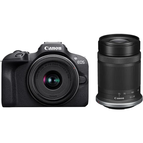 Canon EOS R100 RF-S 18-45mm f/4.5-6.3 IS STM RF-S 55-210mm f/5-7.1 IS STM Negru