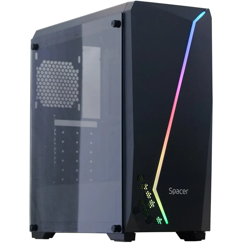 Carcasa Spacer Gaming Middle Tower ATX Fara Sursa Sticla Securizata Negru RGB