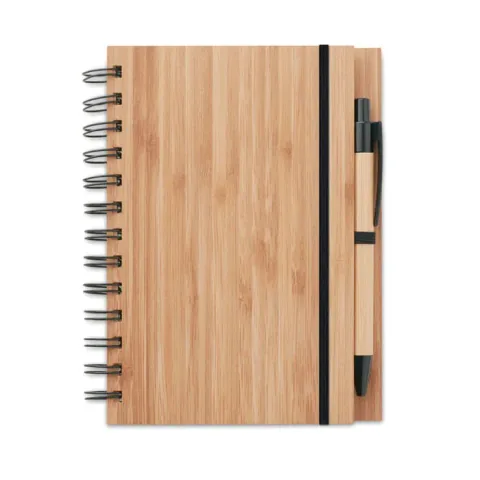 Carnet Midocean din Bambus cu Spirala si Pix 140 Pagini