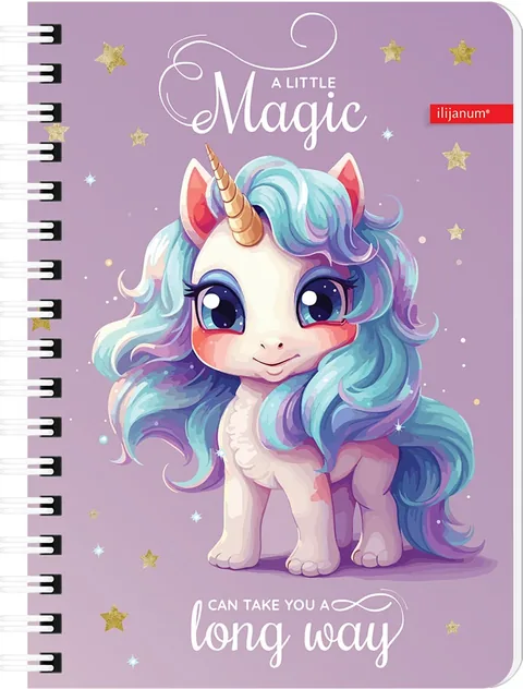 Carnețel cu Spirală Ilijanum Unicorn A6 60 Coli Rânduri Late