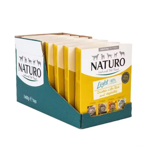 Hrana umeda pentru caini Naturo Adult Light cu Pui, Orez si Legume 400g