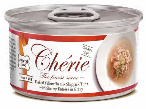 Hrana Umeda pentru Pisici Cherie Adult Fara Cereale Ton cu Creveti 80g