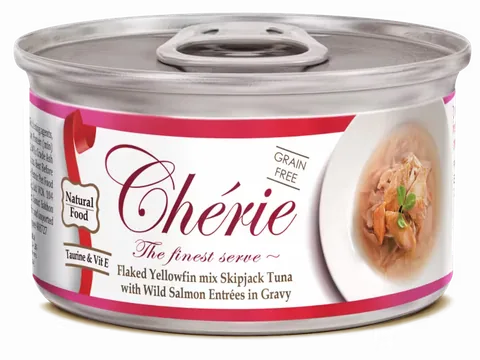 Hrana Umeda Pentru Pisici Cherie Adult Grain Free Fulgi Ton Somon Salbatic Sos 80g
