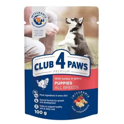 Hrana Umeda Pentru Catei Club 4 Paws Puppy All Breeds Curcan 100g