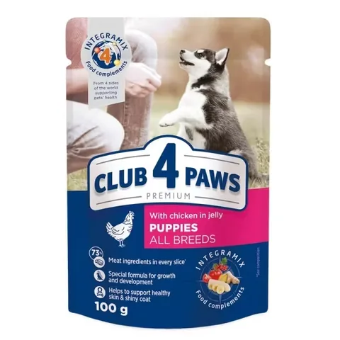 Hrana Umeda pentru Caini Club 4 Paws Puppy All Breeds Pui 100g