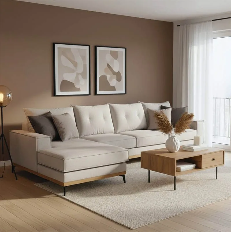 Coltar Dreapta Luxury II Crem Mocha Negru 290x235x90cm