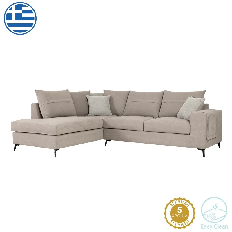 Coltar Dreapta Montana Gri-Bej cu Perne Gri Deschis 275x215x93cm