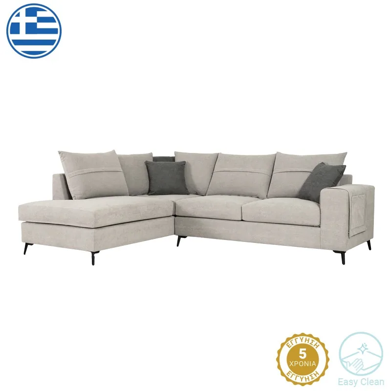 Coltar Dreapta Montana Pako World Tesatura Gri Deschis cu Perne Gri 275x215x93cm