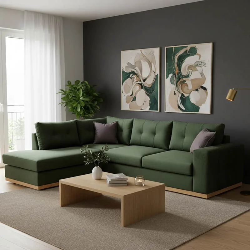 Coltar Dreapta Pako World Boston Verde Inchis Gri Inchis Natural 280x225x95cm
