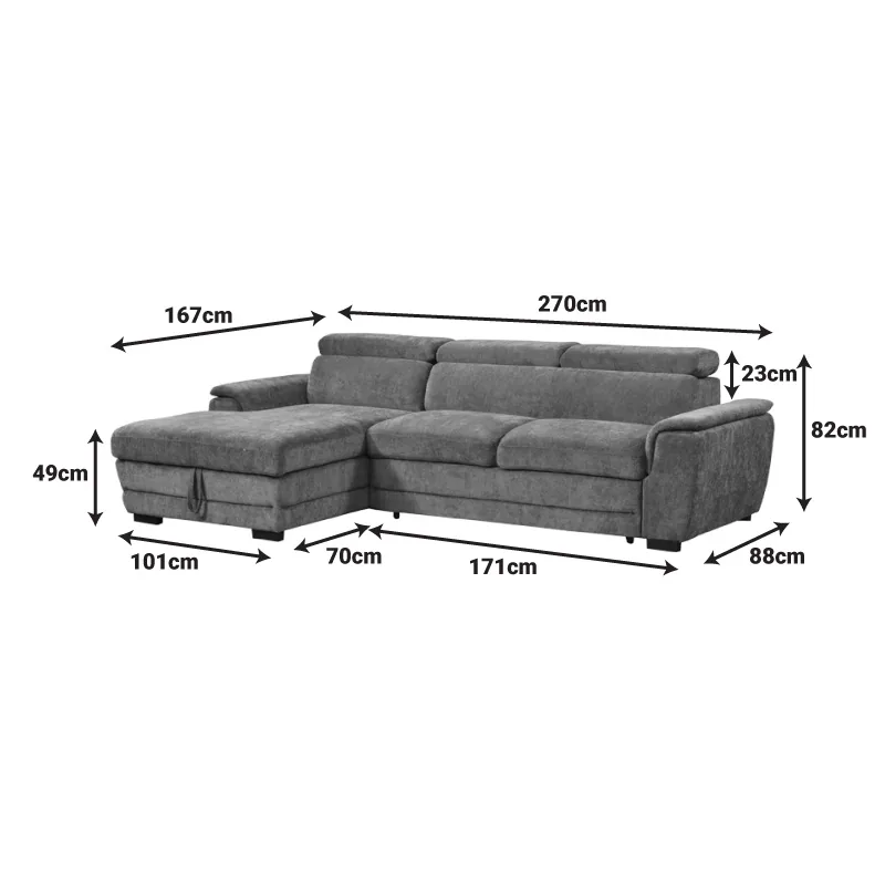 Coltar Extensibil Dreamora Antracit 167x270x82cm Stanga - imagine 9
