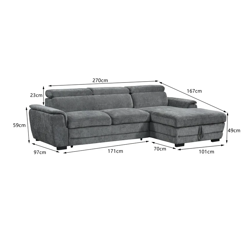 Coltar Extensibil pe Dreapta Pako World Dreamora Bej 167x270x82cm - imagine 9