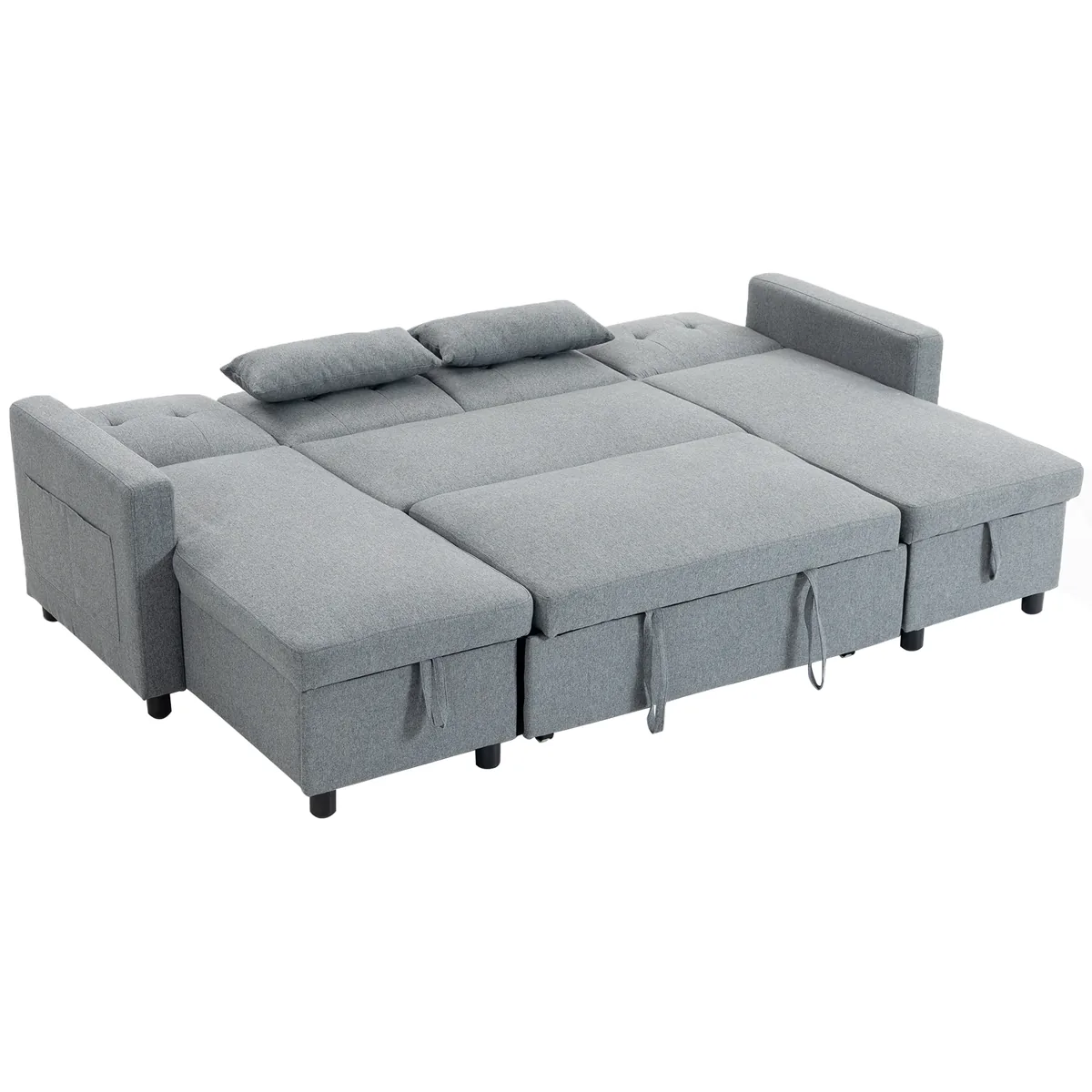 Coltar Homcom cu Functie de Dormit si Depozitare Forma U 4 Locuri cu Chaiselongue Spatar Reglabil Aspect de In