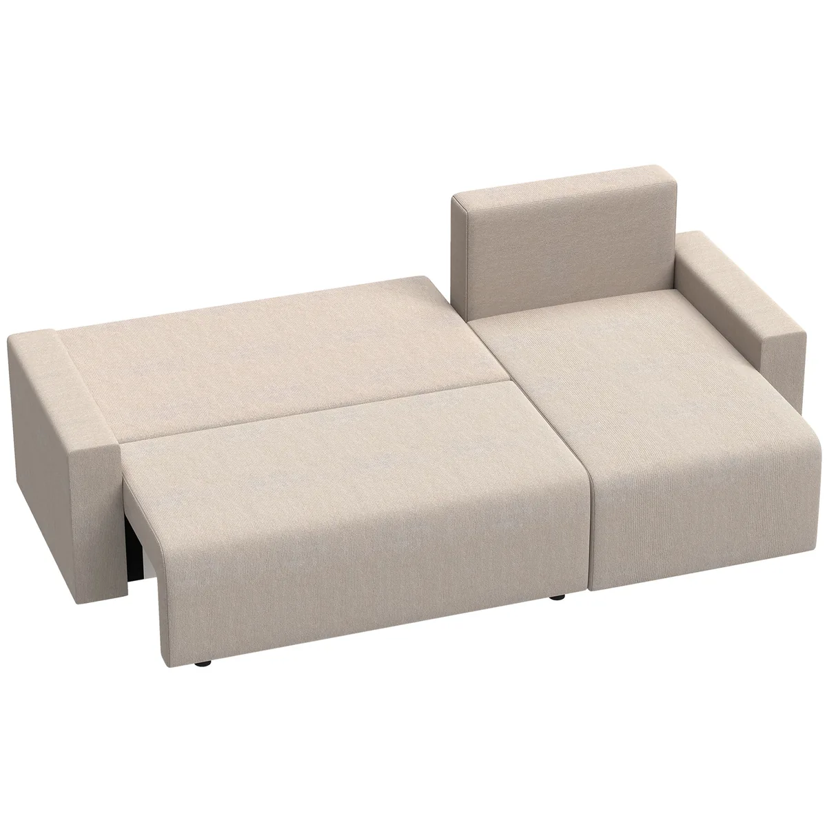 Coltar Homcom cu Pat si Chaiselongue Reversibil Velur Sintetic Bej