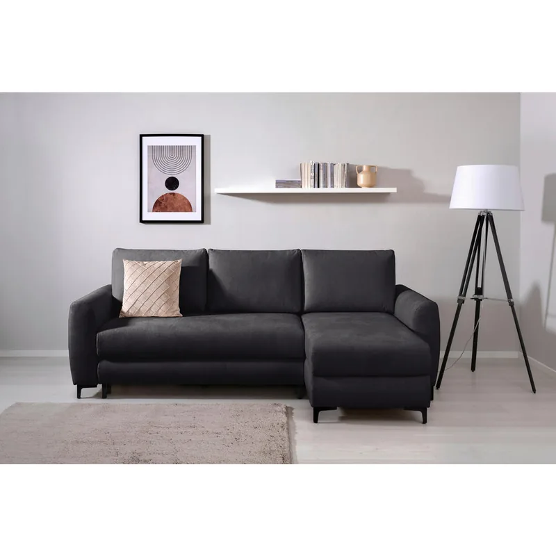 Colțar Mid.You Textil Negru Funcție de Pat 236cm