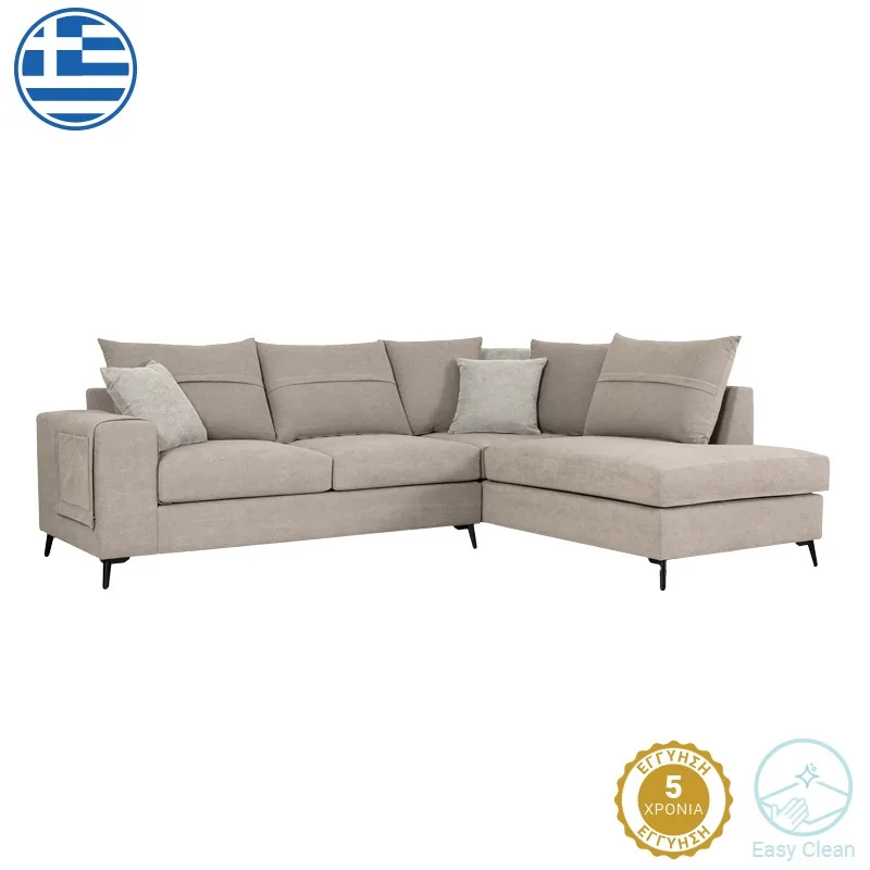 Coltar Montana Pako World Stanga Textil Gri Bej cu Perne Gri Deschis 275x215x93cm