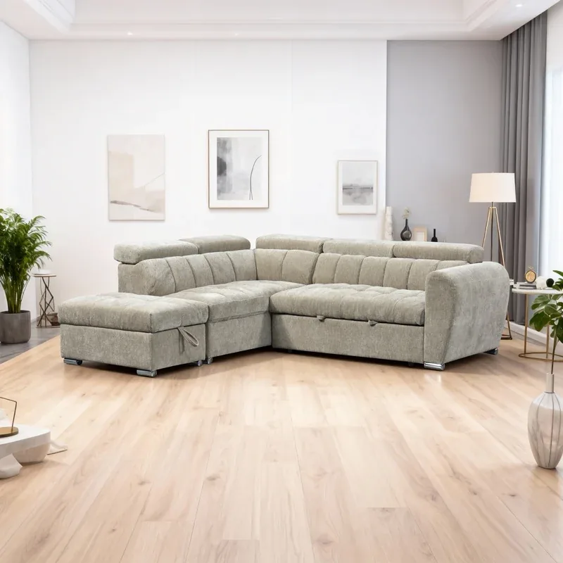 Coltar Nuvora Pako World Dreapta Extensibil cu Depozitare Bej 244x225x79cm