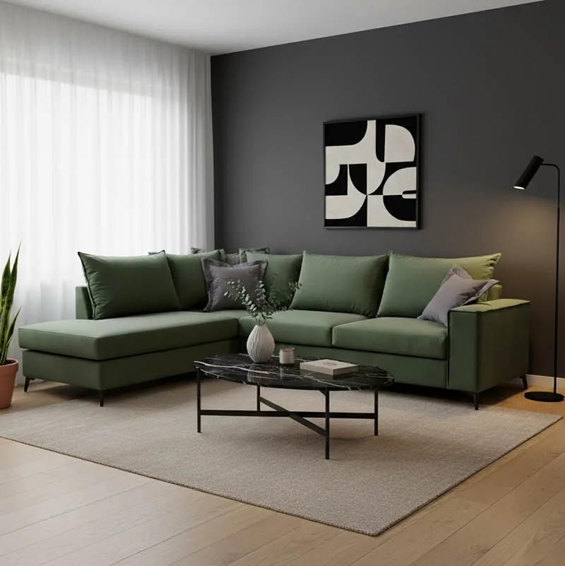 Coltar Pako World Boston Dreapta Verde Inchis Gri Inchis 290x235x95cm