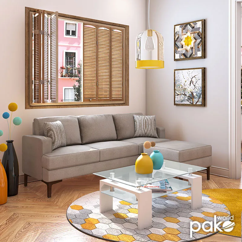Coltar Slim Pako World Bej 185x140x70cm cu Doua Perne - imagine 2