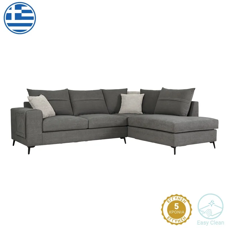 Coltar Stanga Montana Gri cu Perne Gri Deschis 275x215x93cm