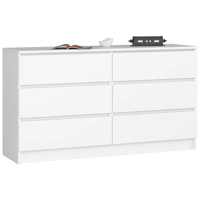 Comoda 6 Sertare Brius K140 138x40x77 cm Alb Mat