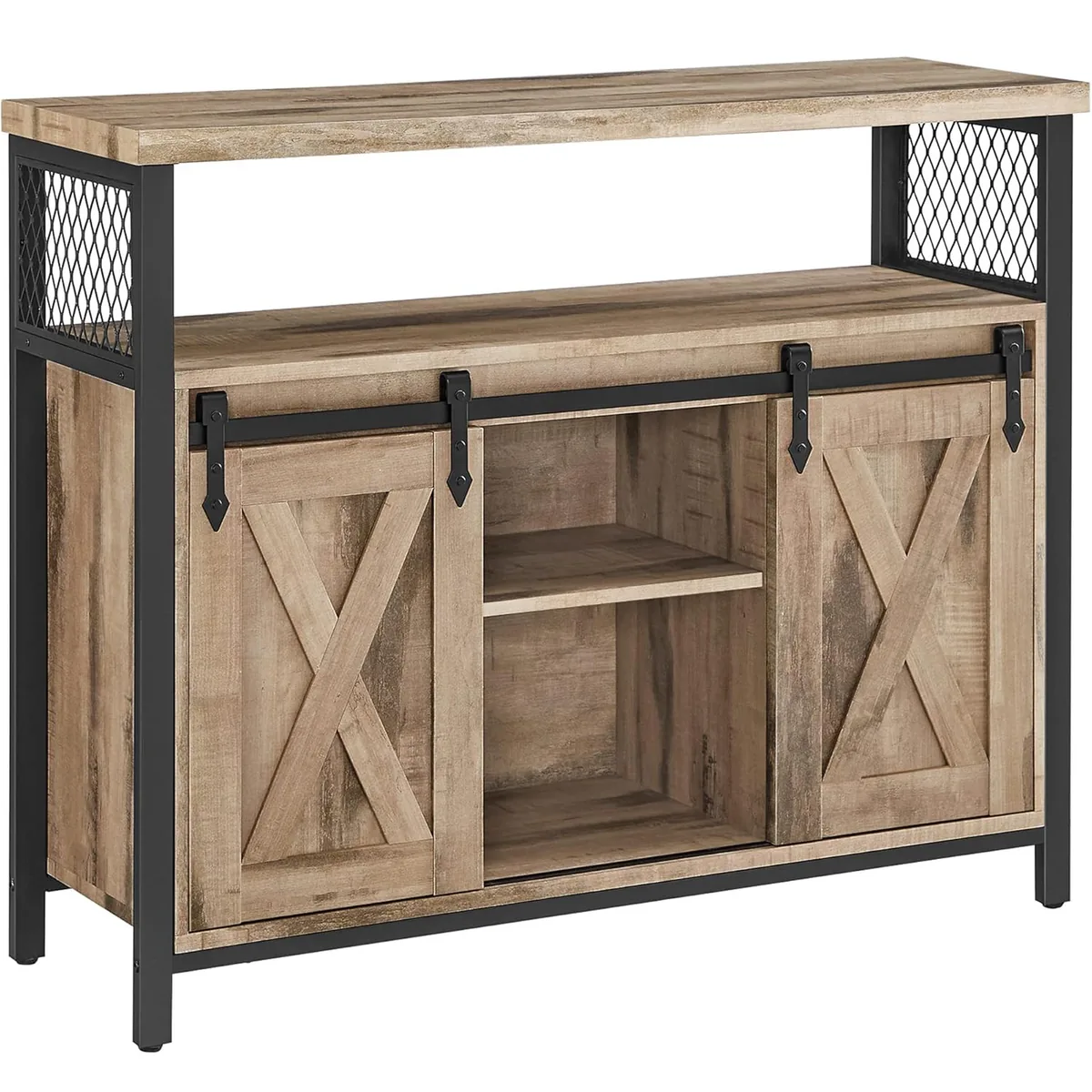 Comoda Brius 2 Uși Glisante 3 Rafturi 33x100x80 cm Natural Negru