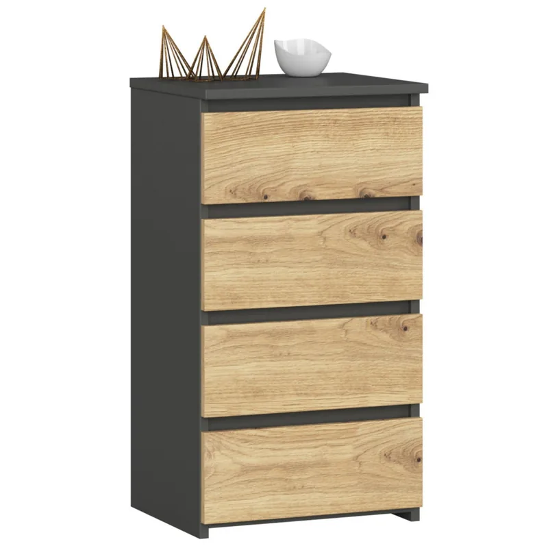 Comoda Brius 4 Sertare 40x35x74cm Gri Stejar Artisan