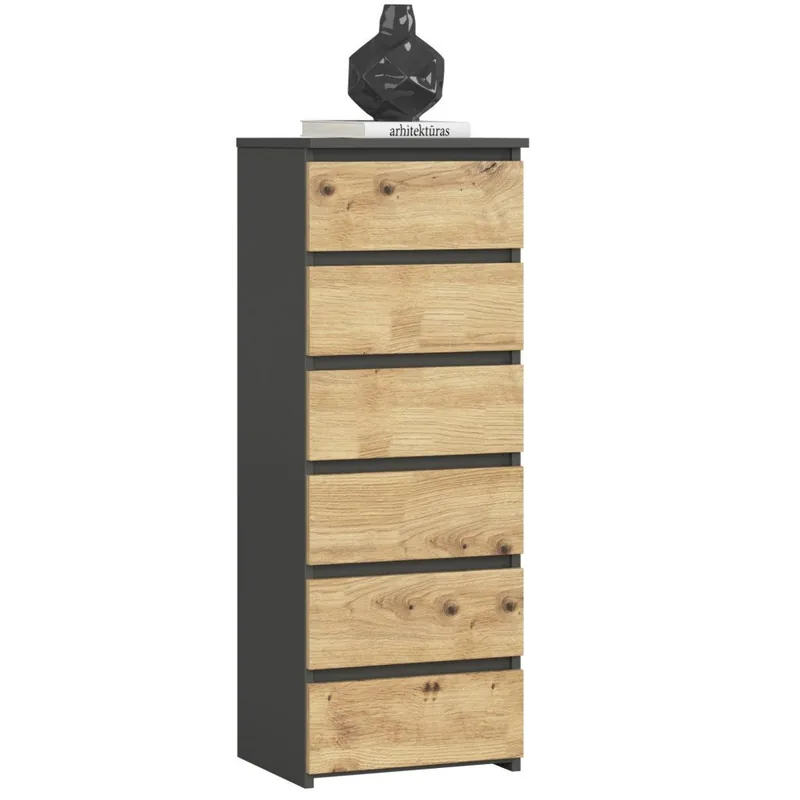 Comoda Brius 6 Sertare 40x35x109 cm Gri Si Stejar Artisan