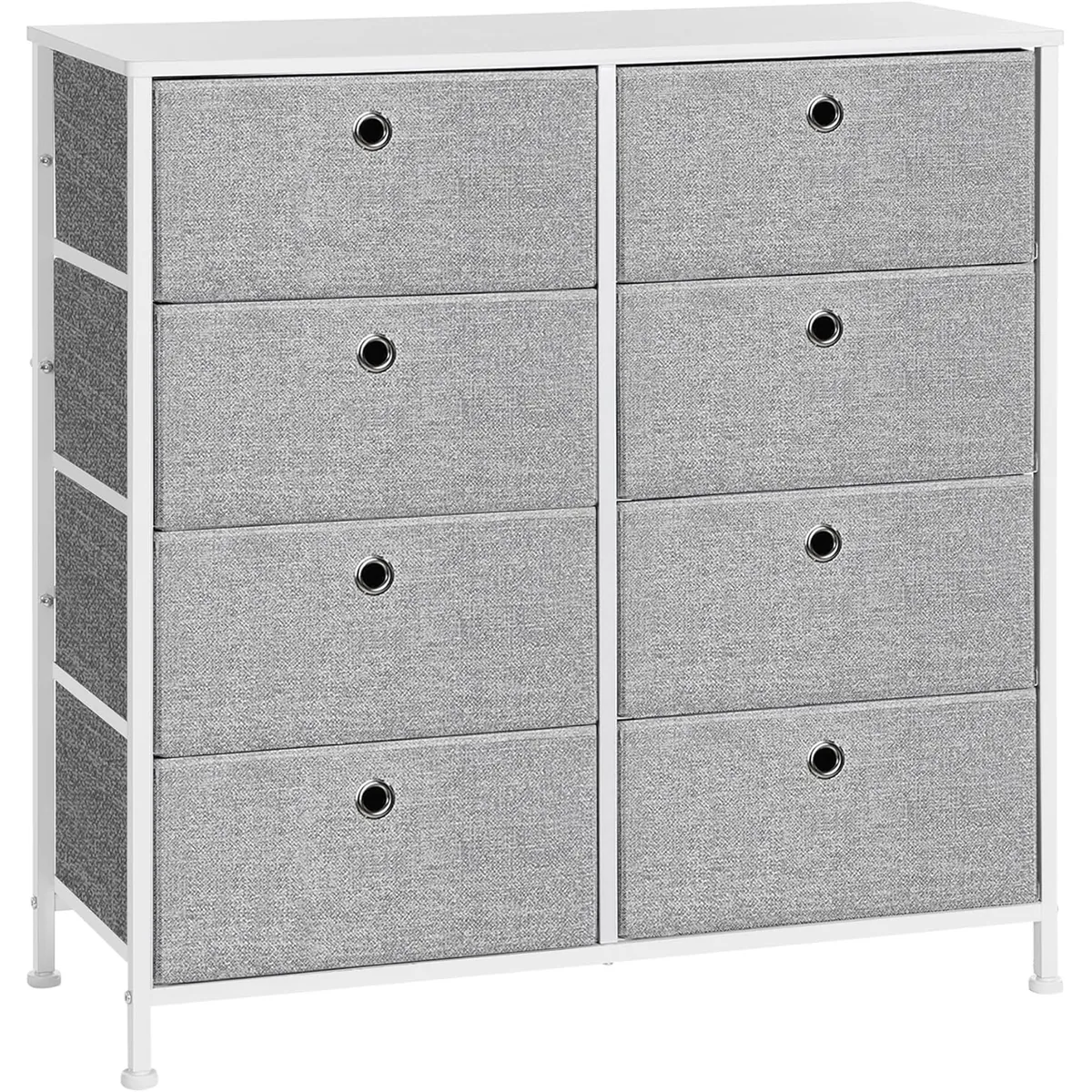 Comoda Brius 8 Sertare Textile Cadru Metalic Blat MDF 80x30x81cm Gri Alb