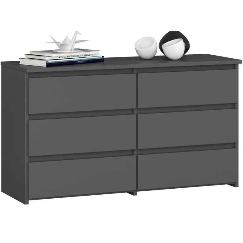 Comoda Brius CL100 6 Sertare 100x35x57 cm PAL Laminat Glisiere Metalice Gri Grafit