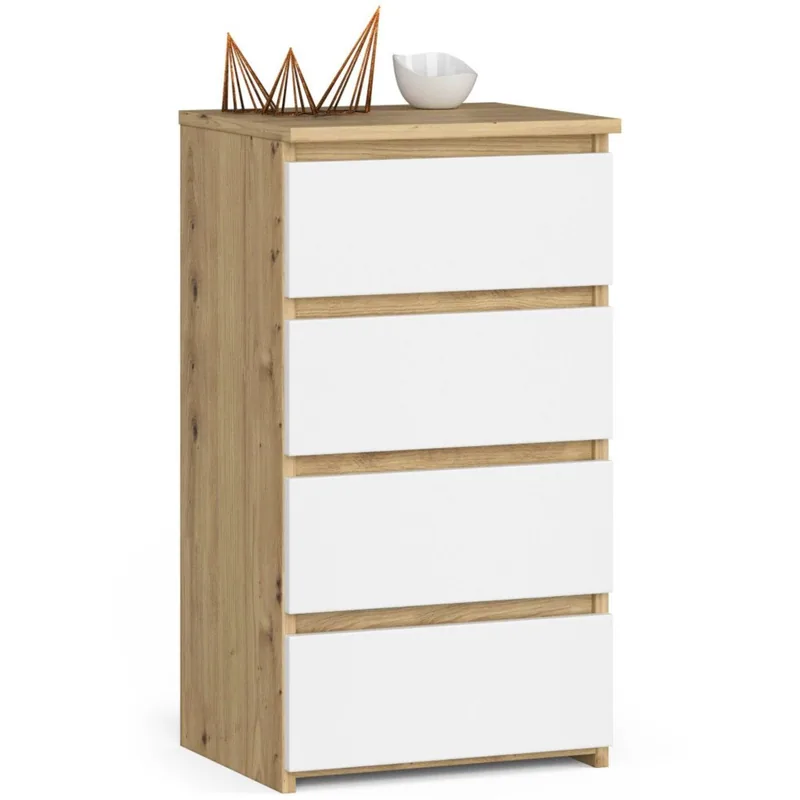 Comoda Brius CL4 4 Sertare 40x35x74cm Stejar Artisan si Alb