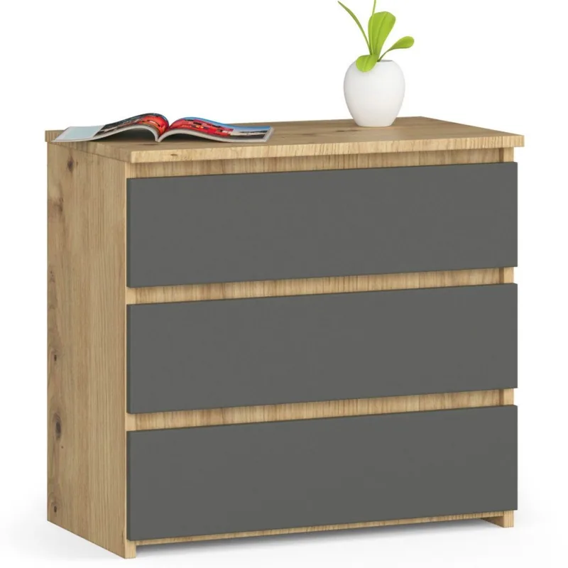 Comoda Brius CLP 3 Sertare Glisiere Metalice Stejar Artisan Grafit 60x35x57cm