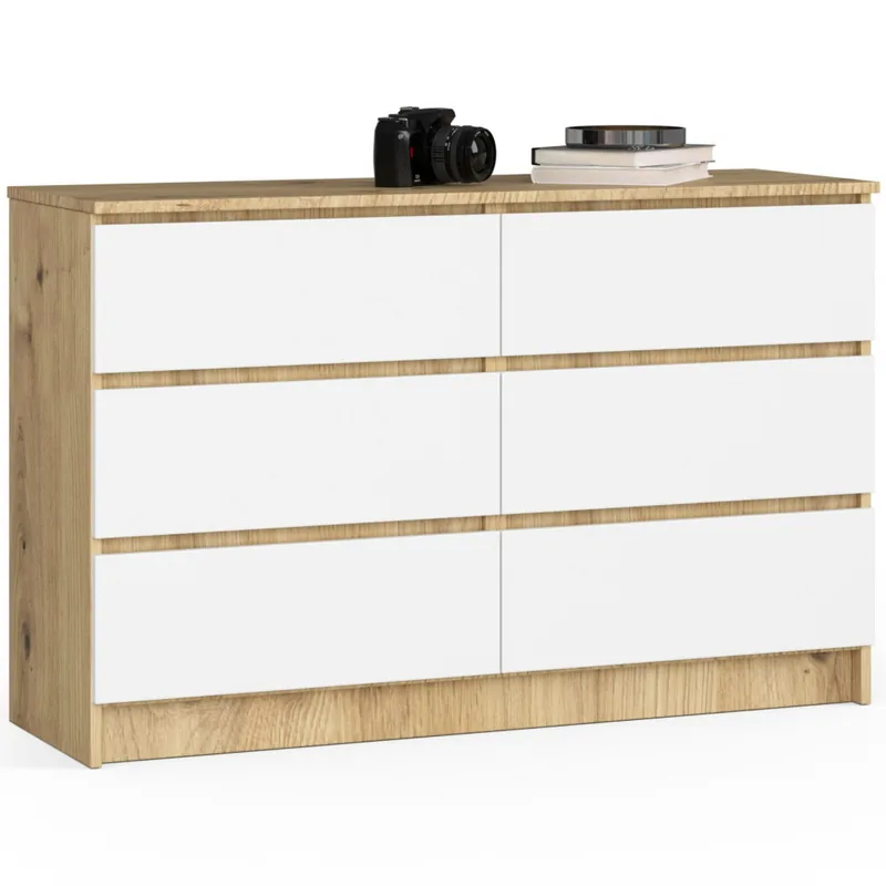 Comoda Brius K120 120x40x77cm 6 Sertare Stejar Artisan Alb