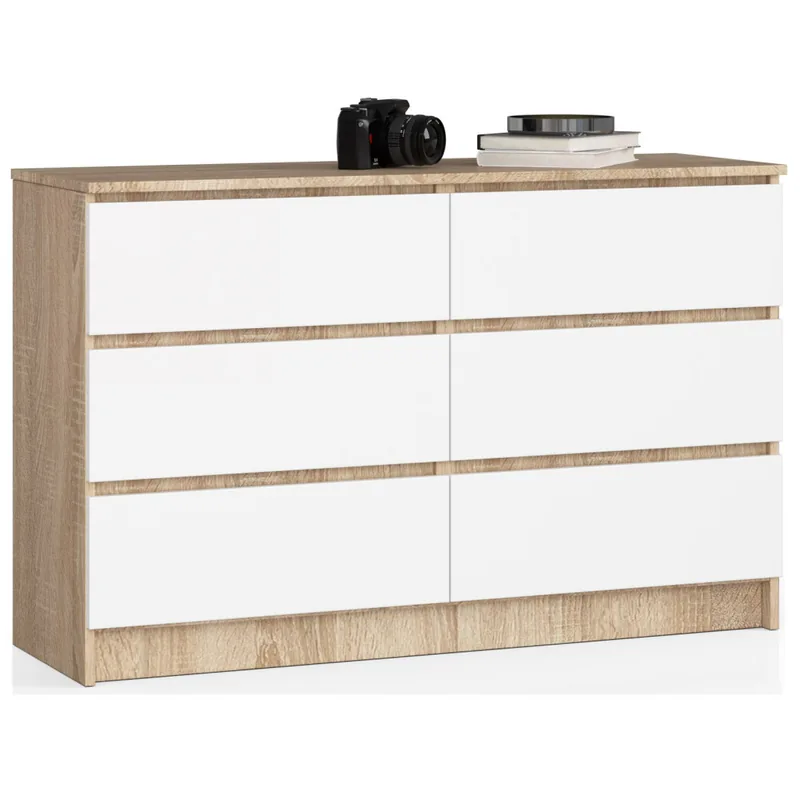 Comoda Brius K120 CLP 6 Sertare 120x40x77cm Stejar Sonoma Alb Mat
