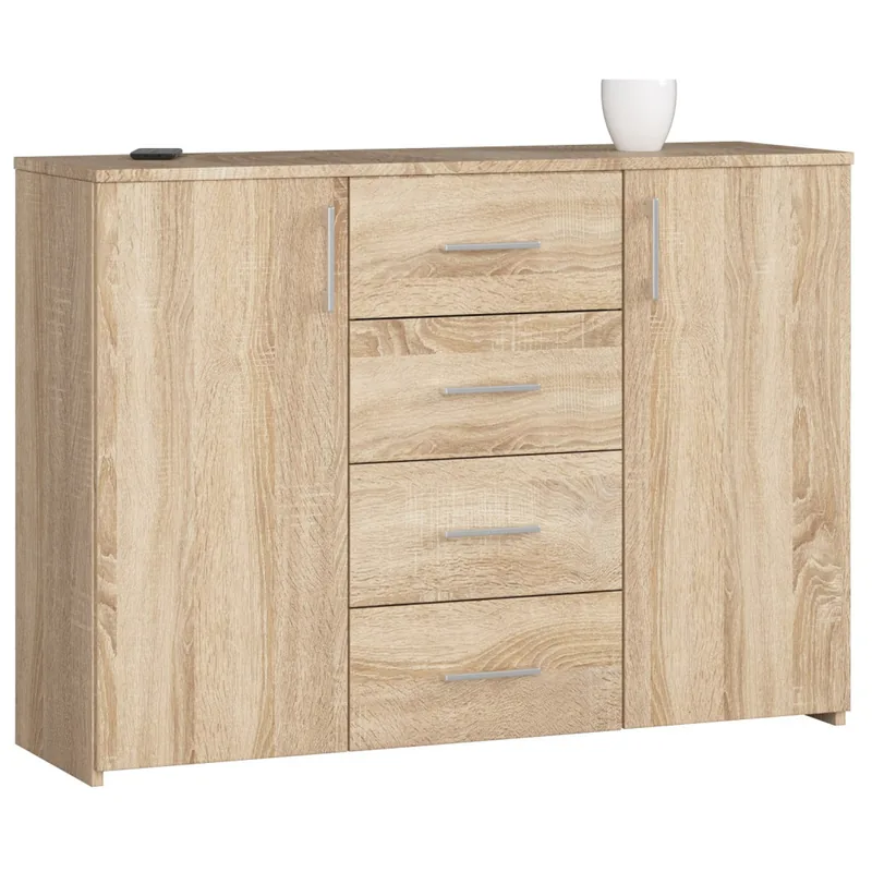 Comoda Brius K45 4 Sertare 2 Usi 110x35x80cm Stejar Sonoma