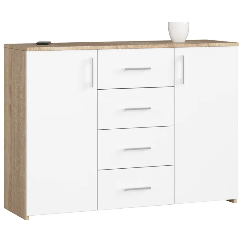 Comoda Brius K45 4 Sertare 2 Usi Stejar Sonoma Alb 110x35x80cm
