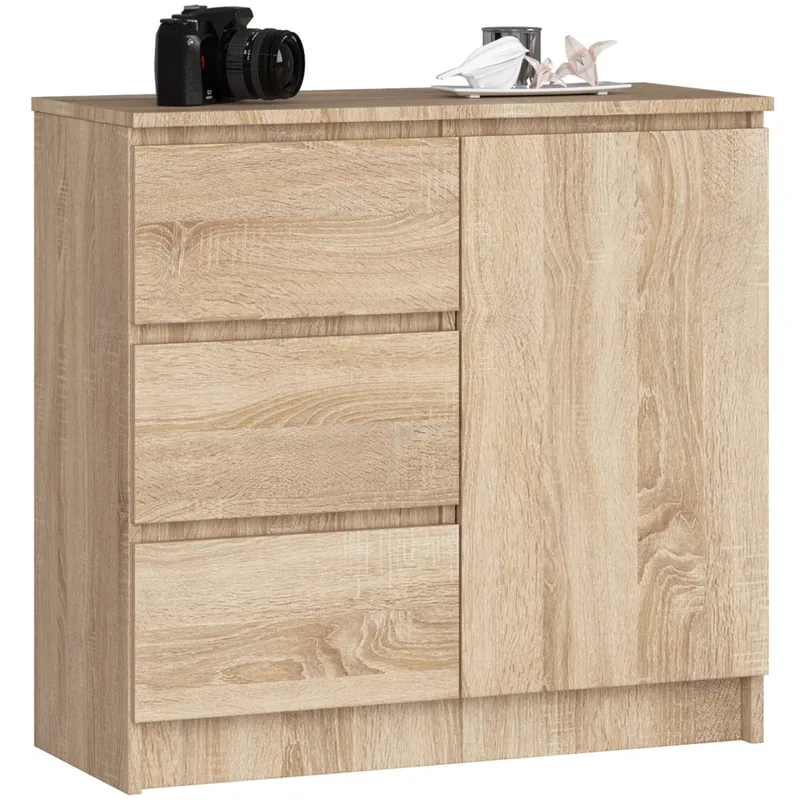 Comoda Brius K80 Jerry 3 Sertare Dulap cu Rafturi Stejar Sonoma 80x35x77cm