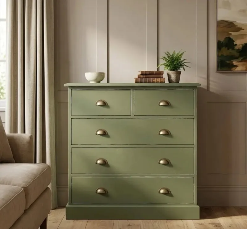 Comoda Studio Szel 2 Sertare Inguste 3 Sertare Largi Olive Drab Antic