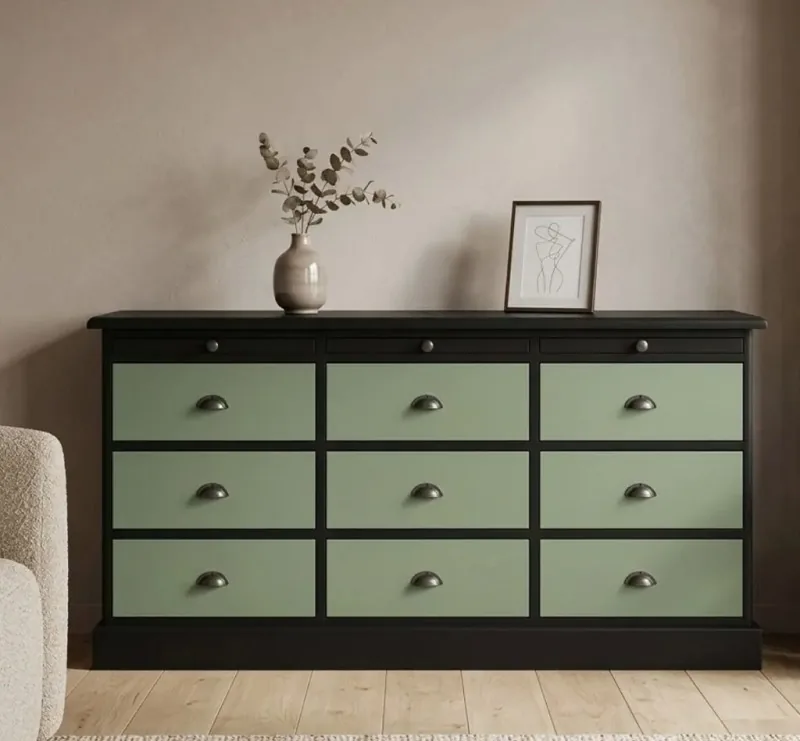 Comoda Studio Szel 9 Sertare Black/Olive Drab