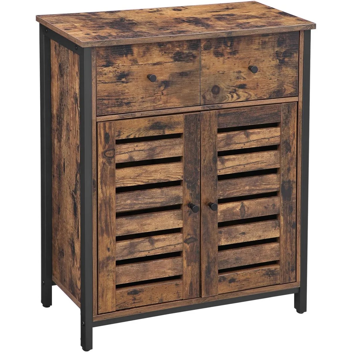 Comoda Depozitare Brius 2 Sertare Usi Jaluzea Industrial 30x70x80cm Maro Rustic