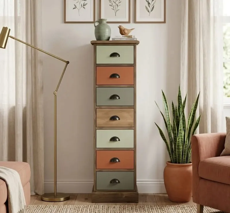 Comoda Ingusta Studio Szel 7 Sertare Stone Brown/Multicolor