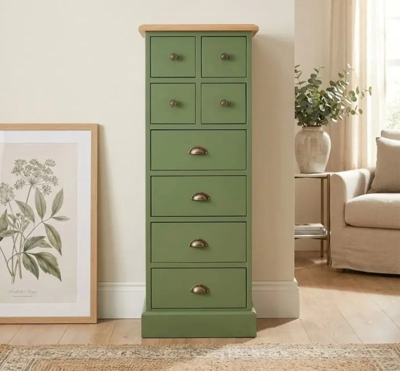 Comoda Ingusta Studio Szel 8 Sertare Blat Stejar Dublu Color