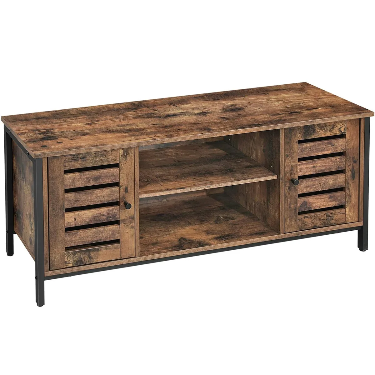 Comoda TV Brius 110x40x50cm 2 Usi Maro Rustic Si Negru
