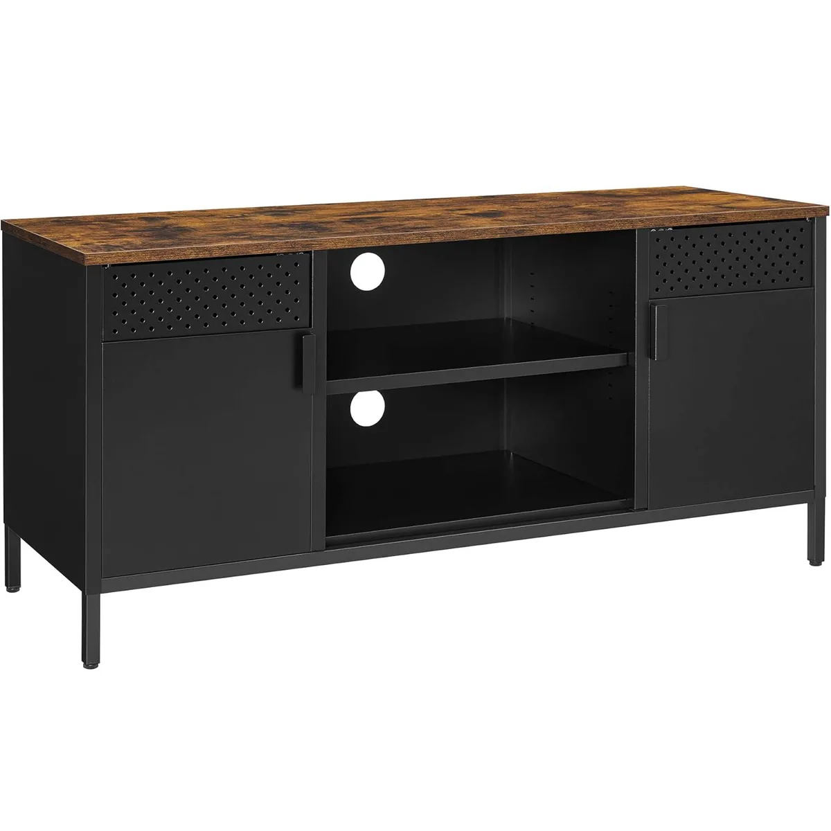 Comoda TV Brius 120x40x55cm Pal Otel 3 Rafturi Reglabile 2 Usi Maro Negru Mat