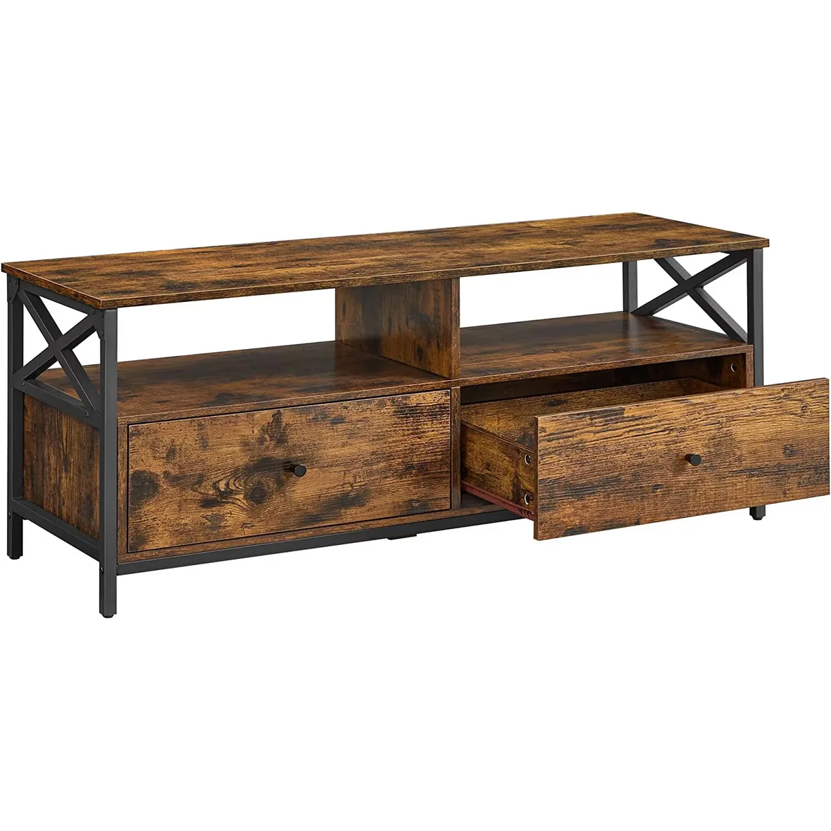 Comoda TV Brius 2 Sertare 2 Rafturi Industrial Rustic 120x40x50 cm Maro