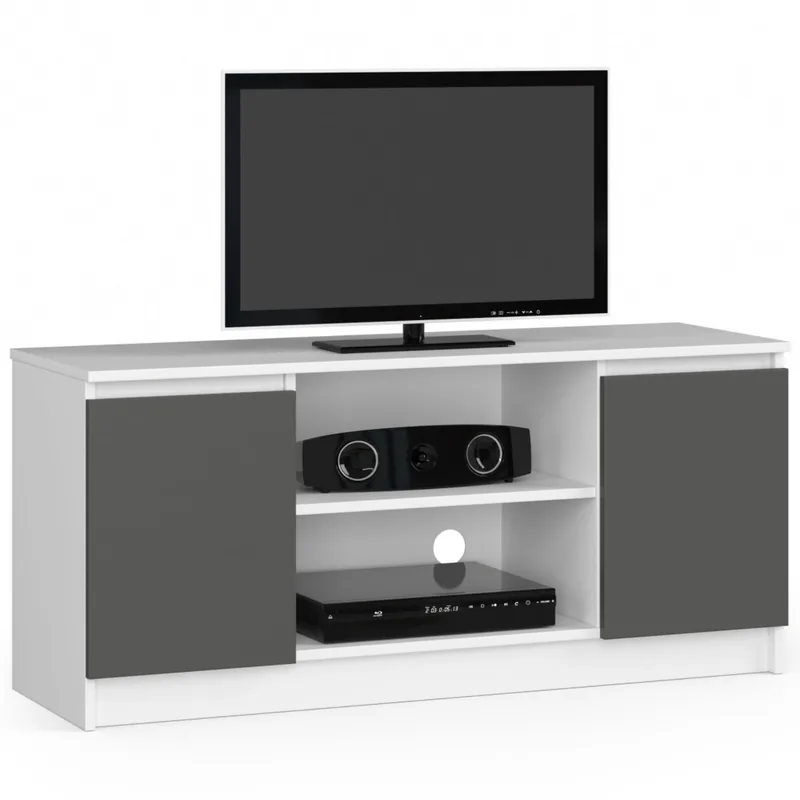 Comoda TV Brius K120 120x40x55cm 2 Usi cu Polita Centrala Alb si Gri